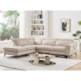 Vente-unique Ecksofa mit elektrischer Relaxfunktion - Ecke links - Leder - Cremefarben - FORLO  