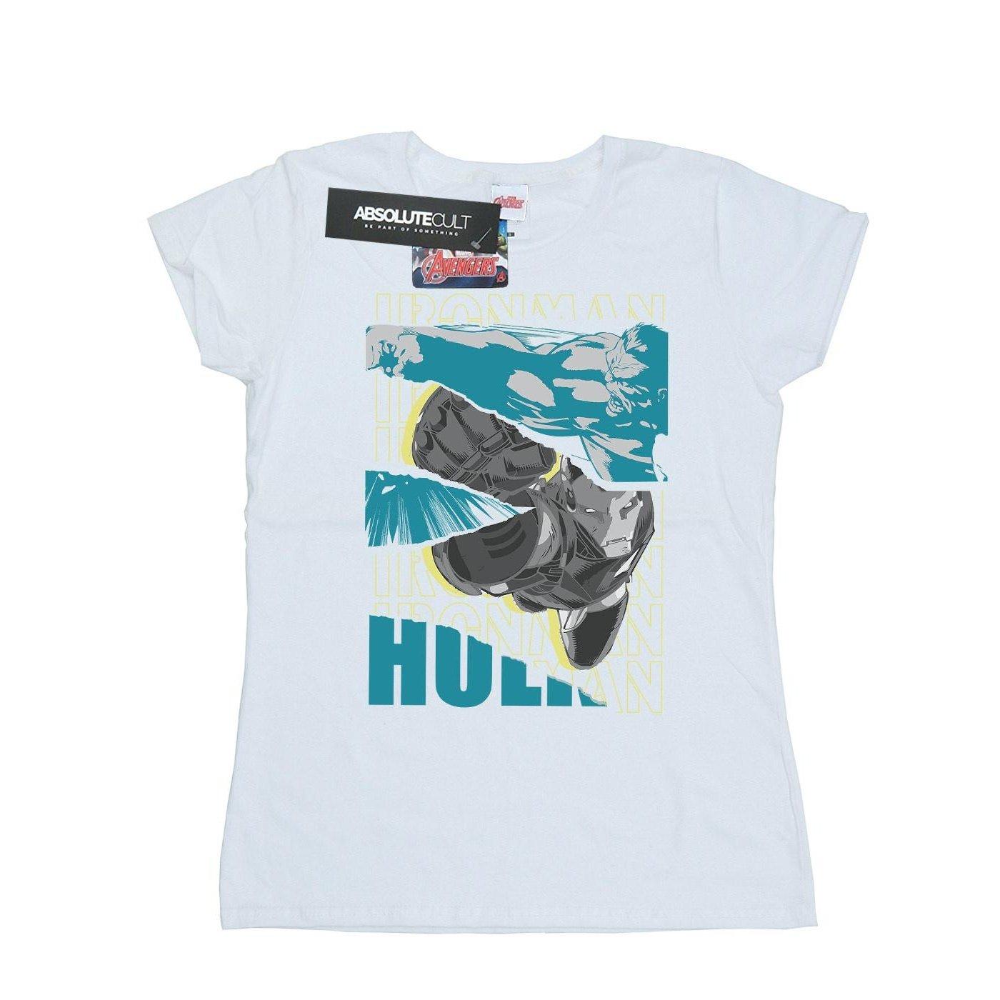 Image of Avengers Iron Man And Hulk Collage Tshirt Damen Weiss L