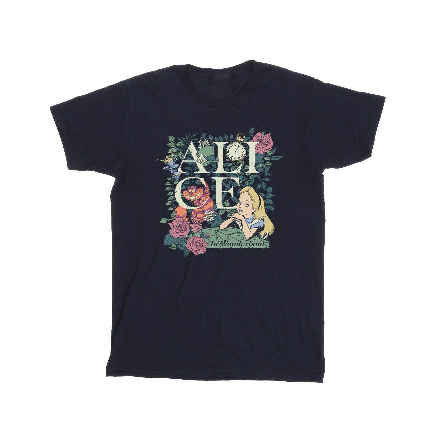 Image of Alice In Wonderland Leafy Garden Tshirt Mädchen Marine 140/146