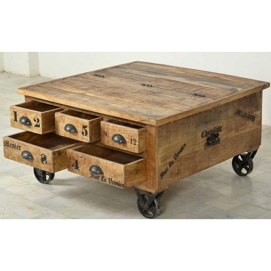 mutoni Coffre de table basse Bevin antique noir 90x90  