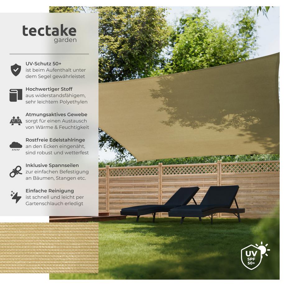 Tectake Sonnensegel  rechteckig mit UV-Schutz 50+ für Balkon, Garten und Terrasse  