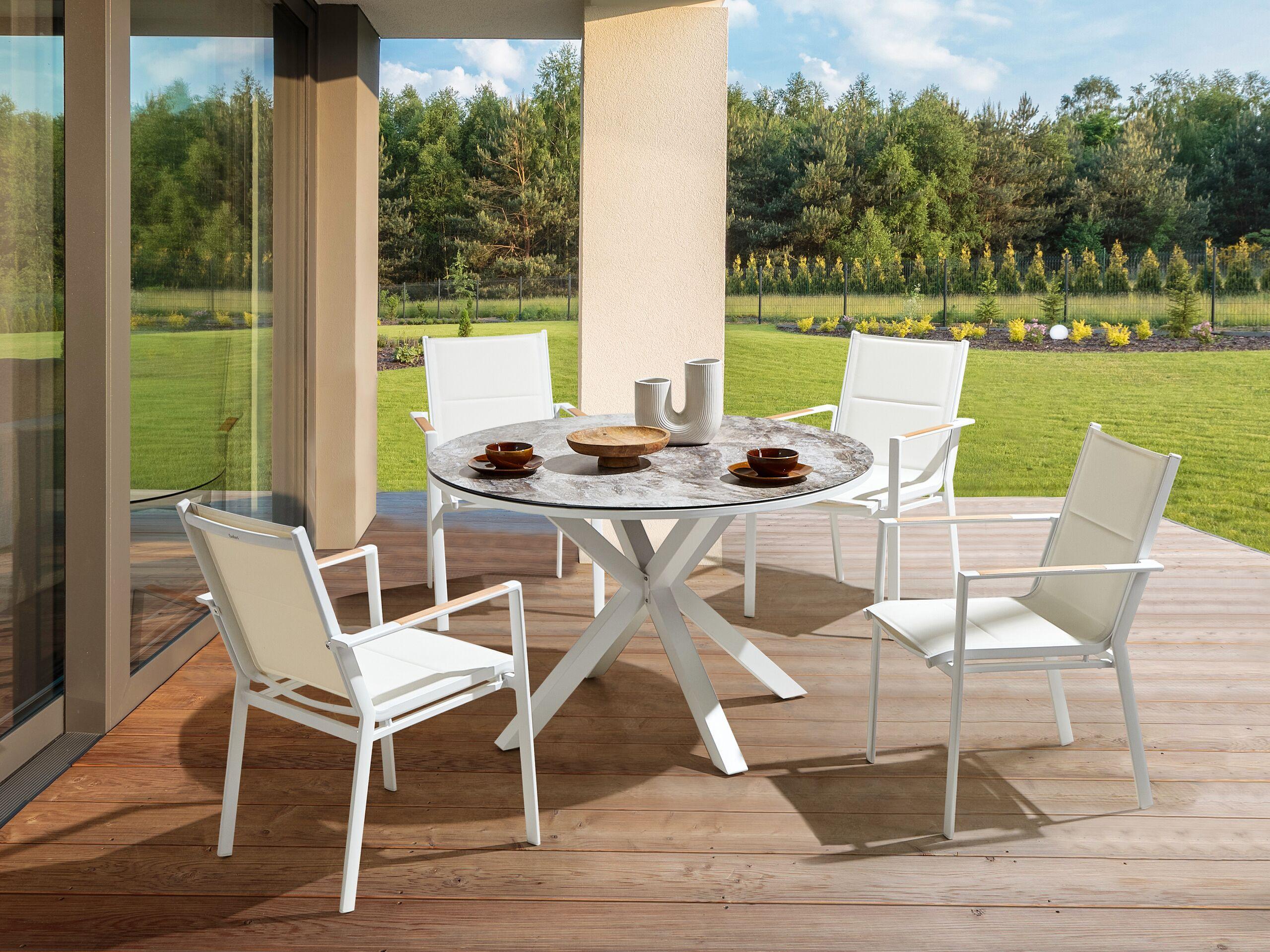 Table De Jardin Moderne 120 Cm – Plateau Verre Gris, Pieds Aluminium, Résistante Aux Intempéries – Pour 4 Personnes - 10