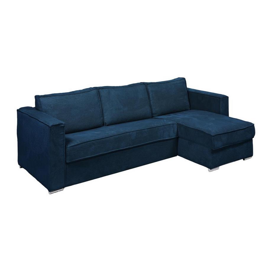 Eckschlafsofa mit Matratze - Ecke wechselbar - Cord - Dunkelblau - Liegefläche 140 cm - Matratze 18 cm - LORETO