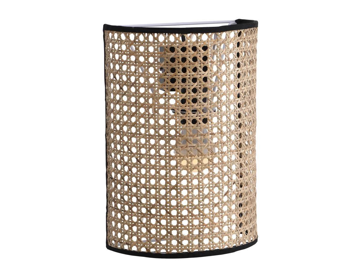 Image of Wandleuchte Ethno Stil - H. 30 cm - Eisen & Rattan - Schwarz & Naturfarben - NEIROBI Wandleuchte Ethno Stil - H. 30 cm - Eisen & Rattan - Schwarz & Naturfarben - NEIROBI