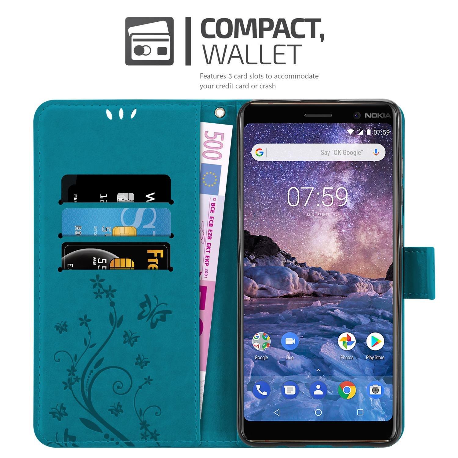 Cadorabo  Housse compatible avec Nokia 7 PLUS - Coque de protection au design floral avec fermeture magnétique, fonction de support et emplacements pour cartes 