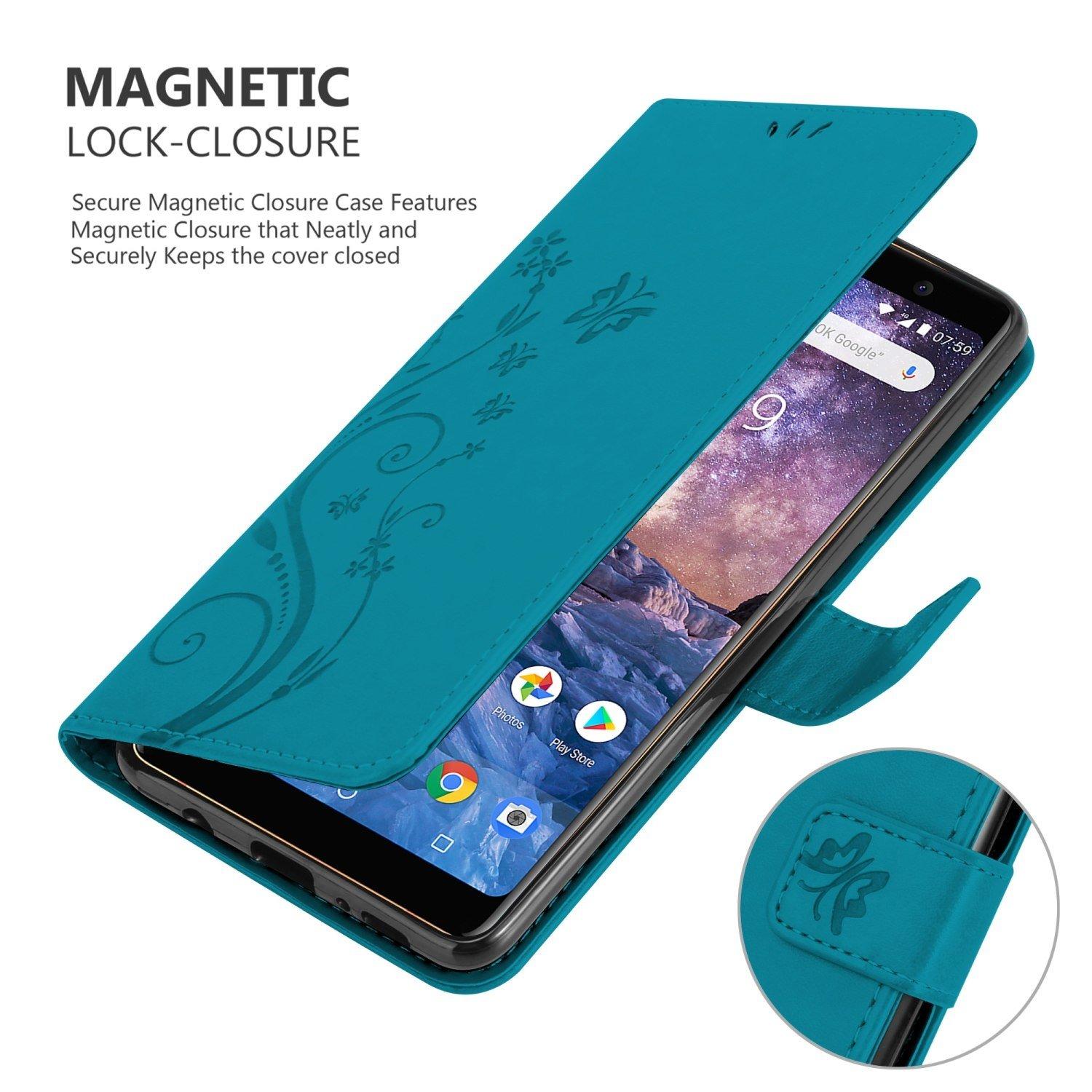 Cadorabo  Housse compatible avec Nokia 7 PLUS - Coque de protection au design floral avec fermeture magnétique, fonction de support et emplacements pour cartes 