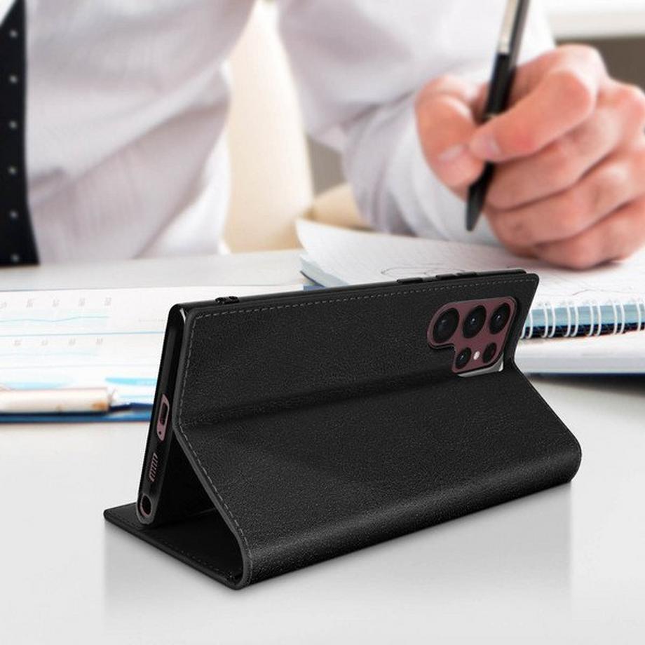 Avizar  Lederhülle Samsung S22 Ultra Schwarz 