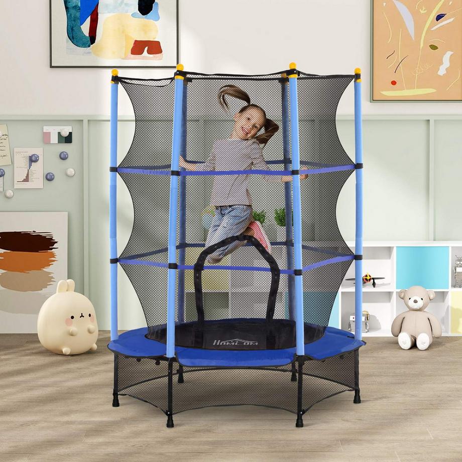Northio  Trampolino per bambini Ø140 cm, trampolino con rete di sicurezza, copertura del bordo, trampolino da giardino per bambini 3-10 anni, portata fino a 50 kg, blu 