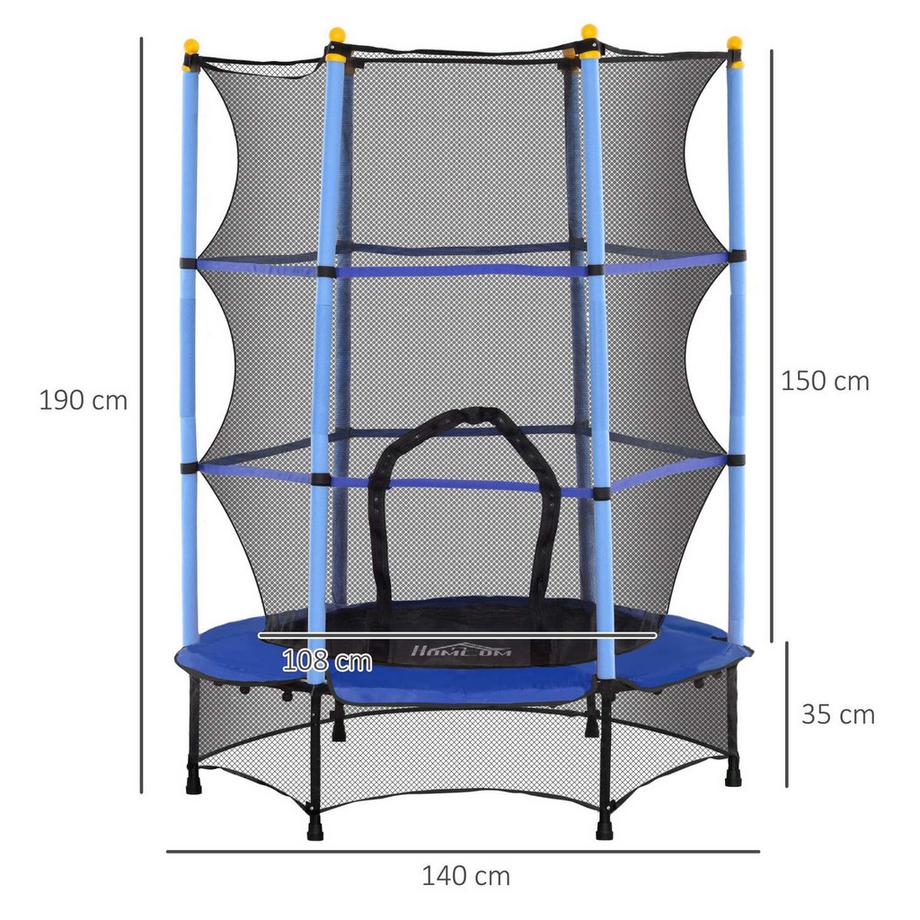Northio  Trampolino per bambini Ø140 cm, trampolino con rete di sicurezza, copertura del bordo, trampolino da giardino per bambini 3-10 anni, portata fino a 50 kg, blu 