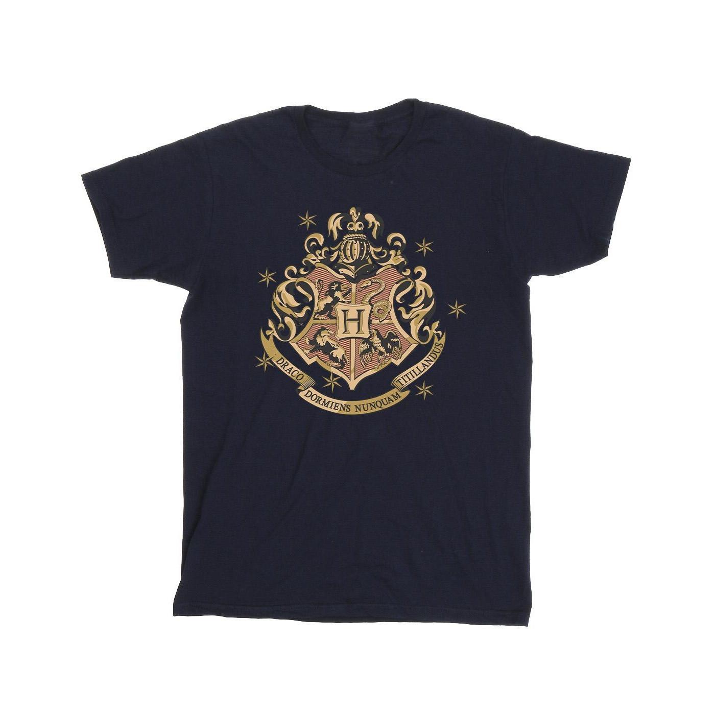 Image of Gold Hogwart Crest Tshirt Herren Marine XXL