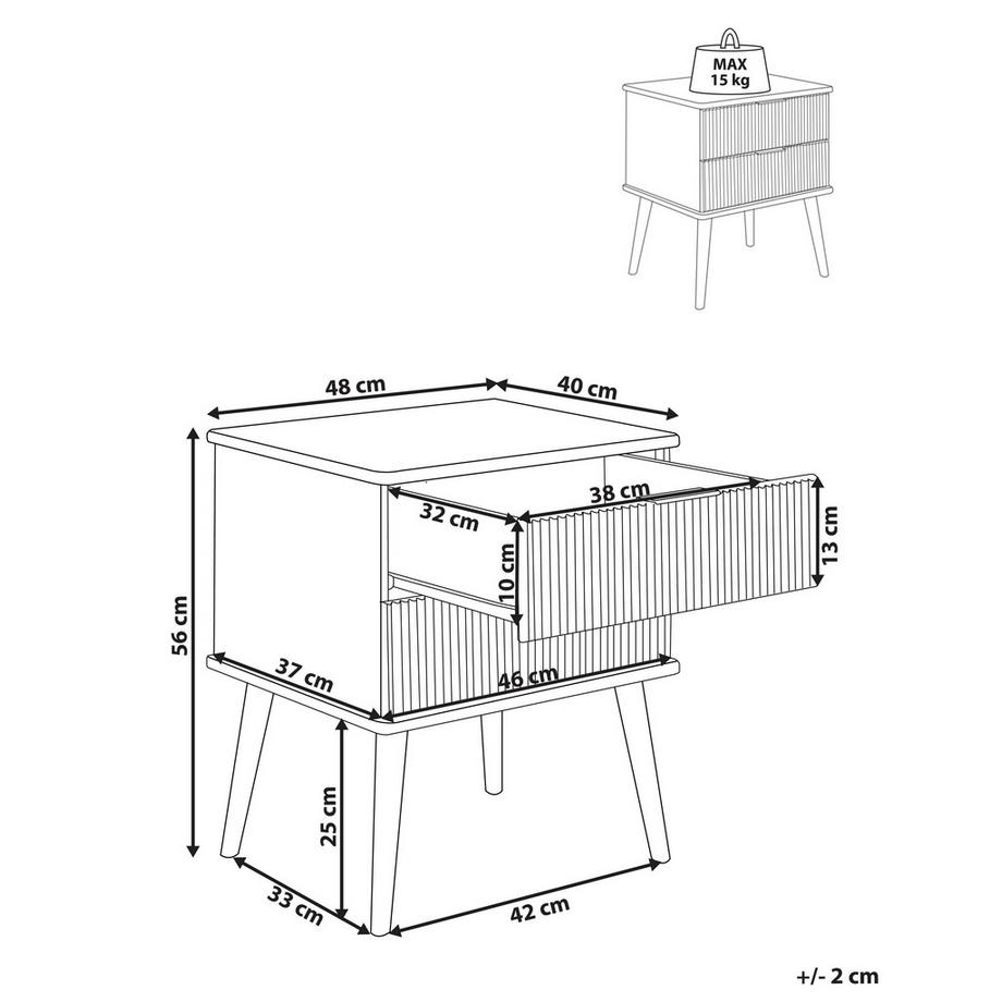 Beliani Table de nuit à 2 tiroirs en Bois de pin Rustique TIMMINS  