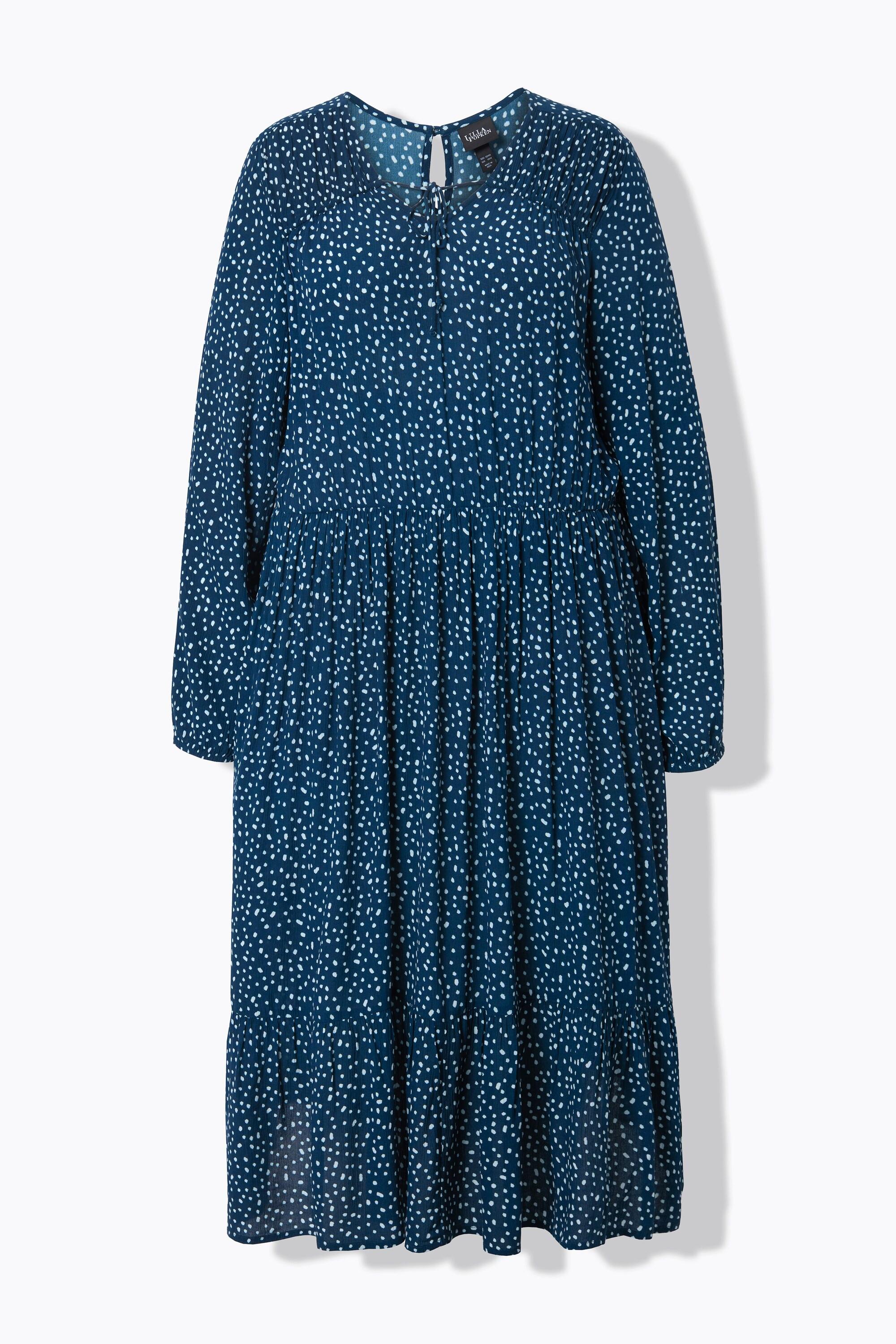 Ulla Popken  Robe midi à manches longues, décolleté en V et imprimé petits pois, coupe évasée 