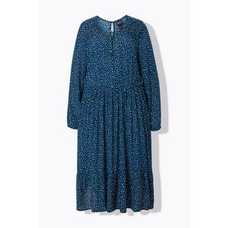 Ulla Popken  Robe midi à manches longues, décolleté en V et imprimé petits pois, coupe évasée 