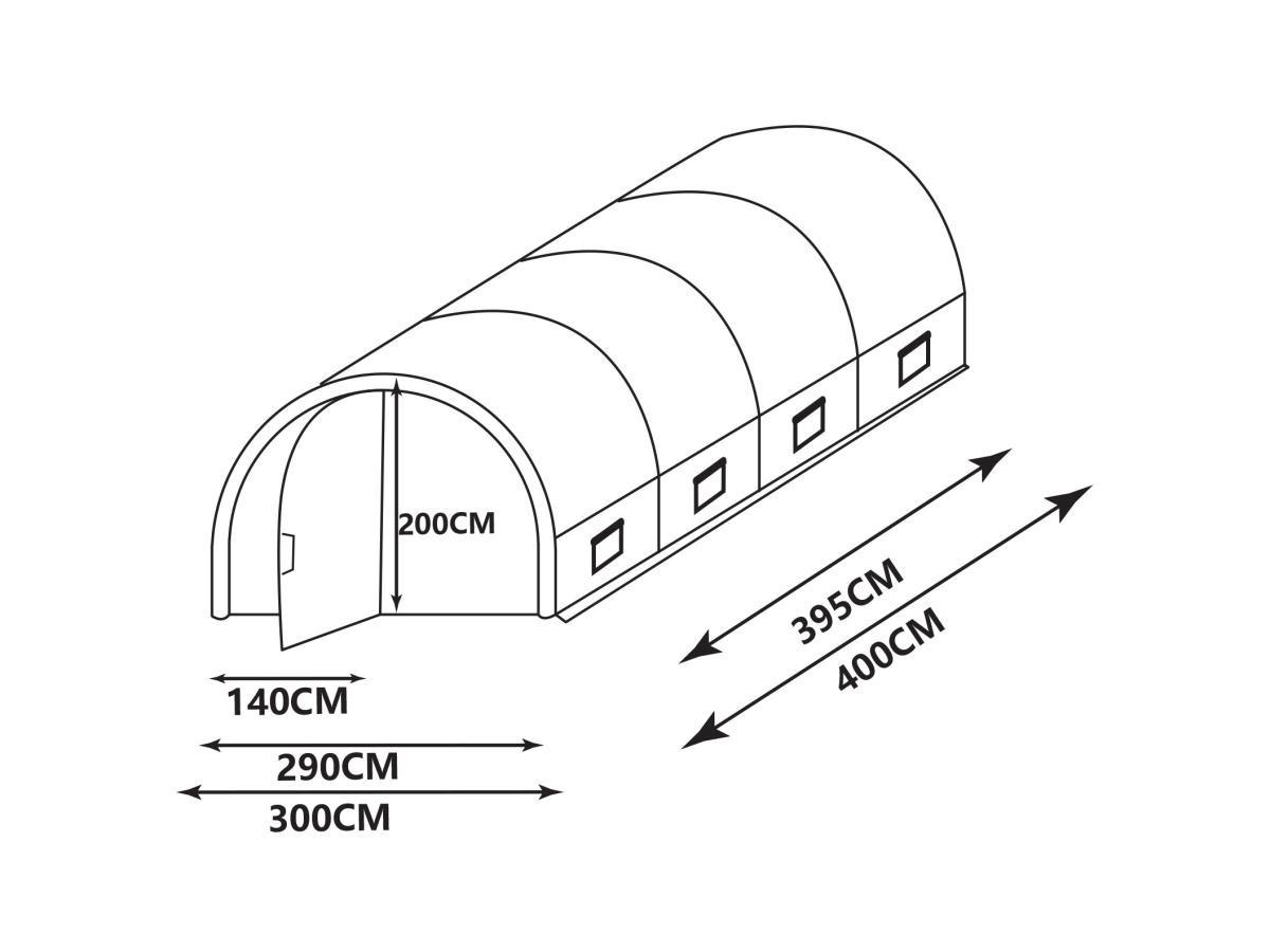 Vente-unique Serra a tunnel con struttura in Acciaio e porta 12 m² L300 x l400 x H200 cm - ALOCASIA  