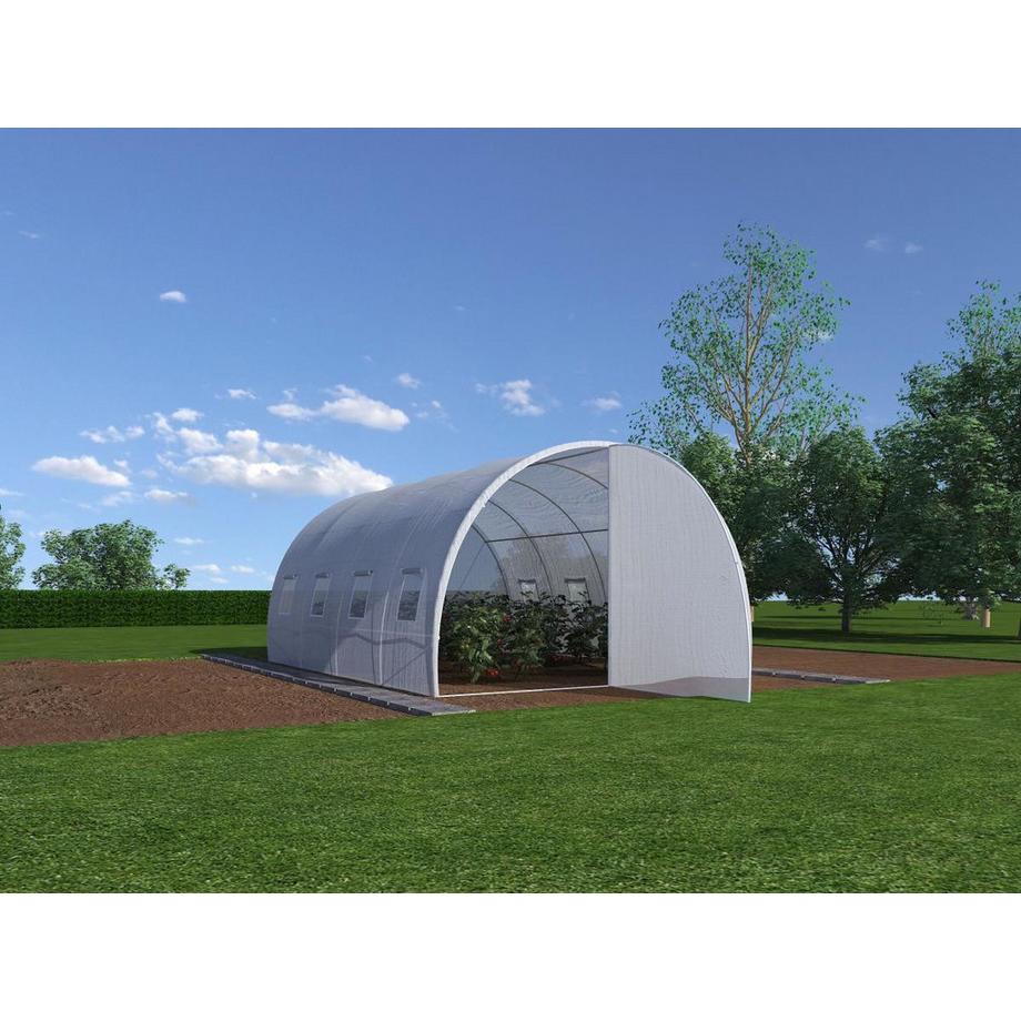 Vente-unique Serre tunnel avec structure en acier et porte 12 m² - L300 x l400 x H200 cm - ALOCASIA  