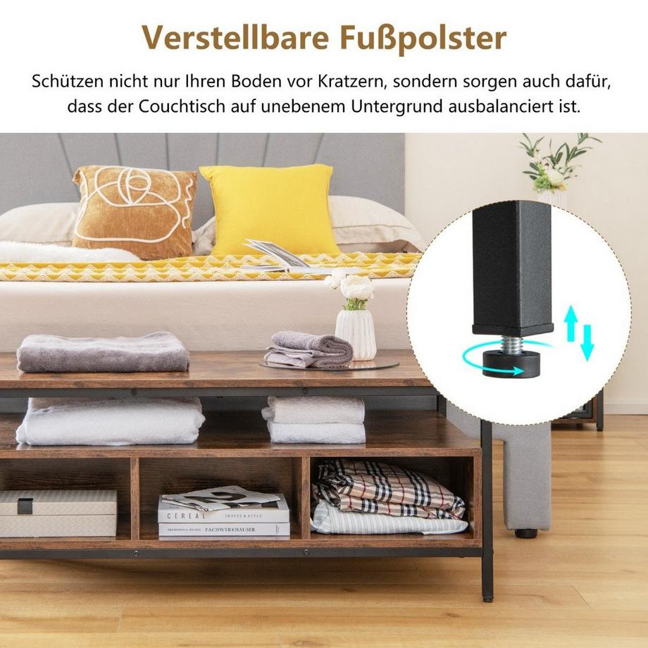 Northio Table basse de salon en bois 3 niveaux avec étagère ouverte 110 x 60 x 45 cm de style industriel  