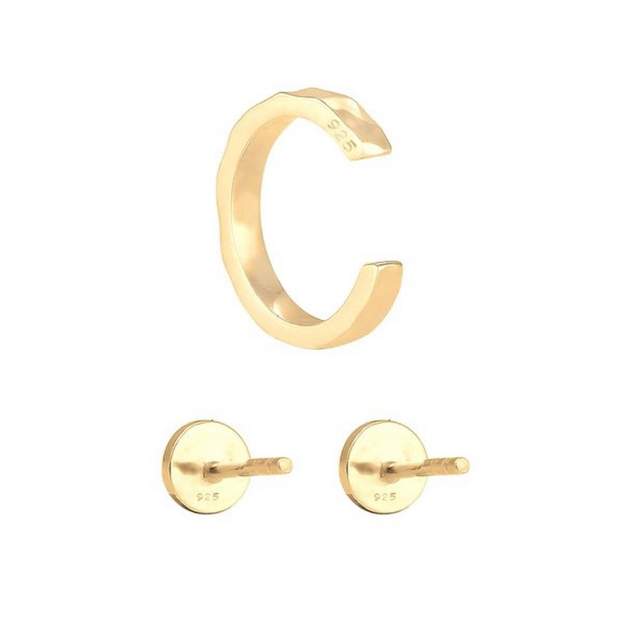 Elli  Ohrringe 2Er Set Stecker Earcuff Rund Gehämmert 