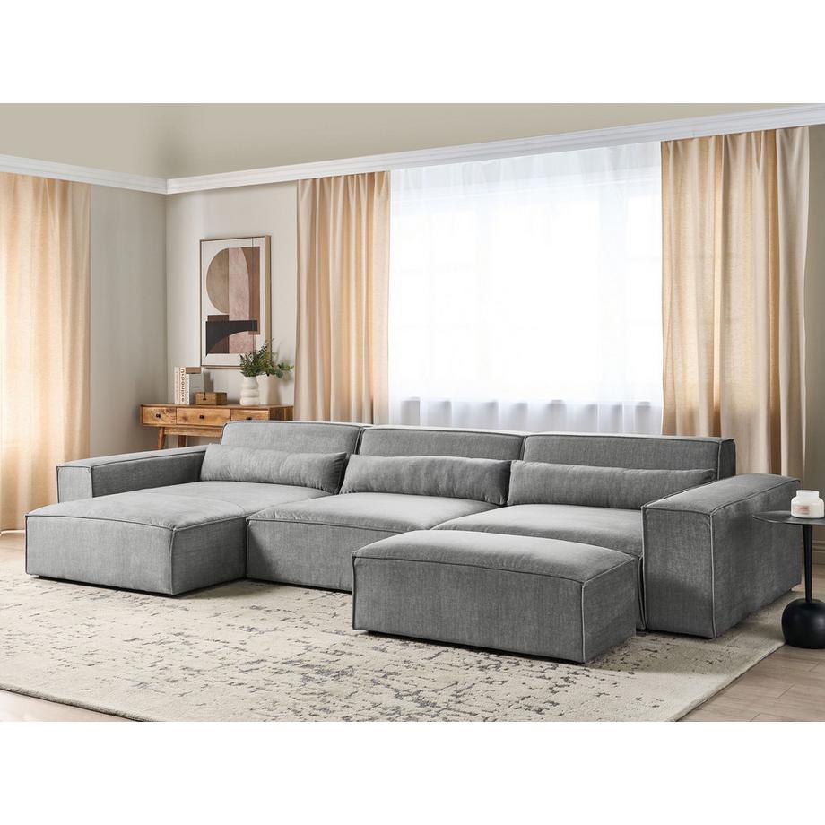 Beliani Ecksofa mit Ottomane aus Polyester Modern HELLNAR  