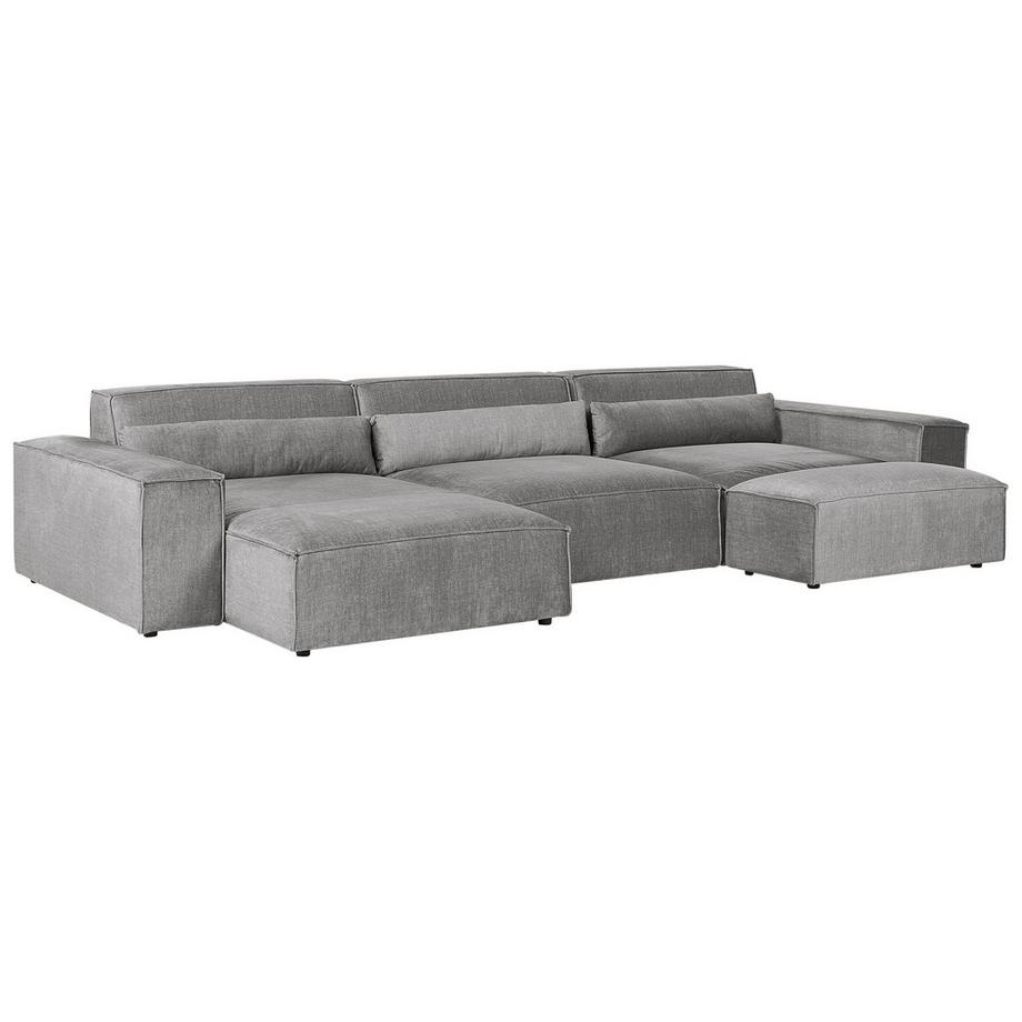 Beliani Ecksofa mit Ottomane aus Polyester Modern HELLNAR  