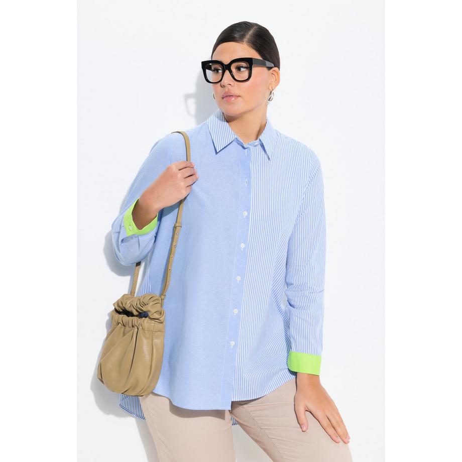 Ulla Popken Chemisier Col Chemise Aspect Patchwork Manchettes Fluo  