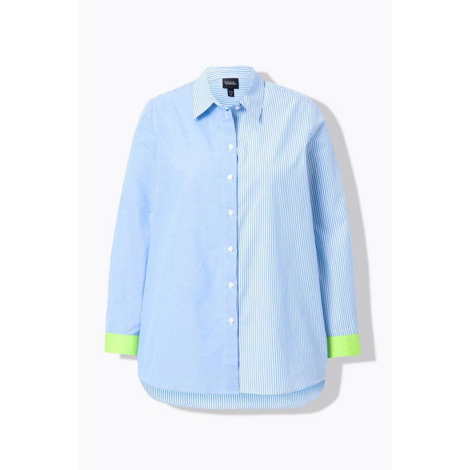 Ulla Popken Chemisier Col Chemise Aspect Patchwork Manchettes Fluo  