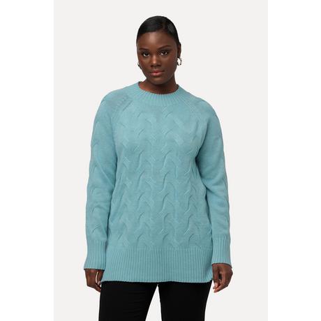 Ulla Popken  Pull à col montant et manches longues raglan, motif torsadé 