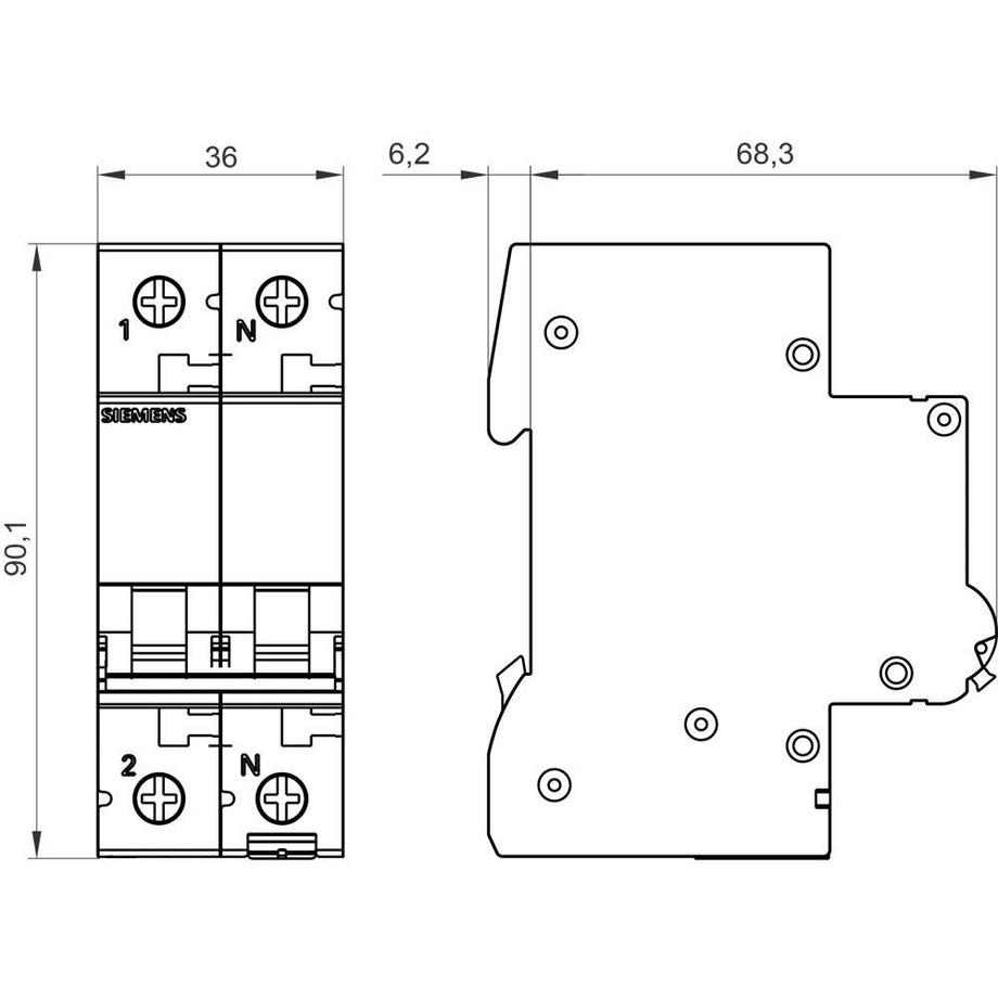 Siemens  Leitungsschutzschalter 230V 10kA, 1+N-polig, B, 6A 