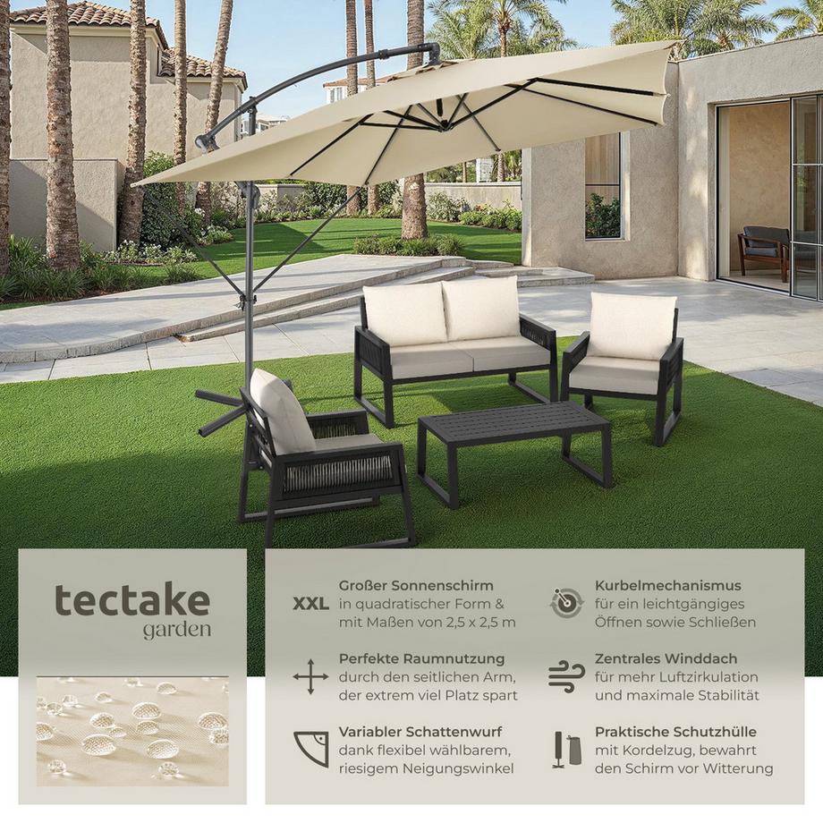 Tectake Sonnenschirm  Apollon 250 x 250 cm  leichtgängiger Mechanismus  