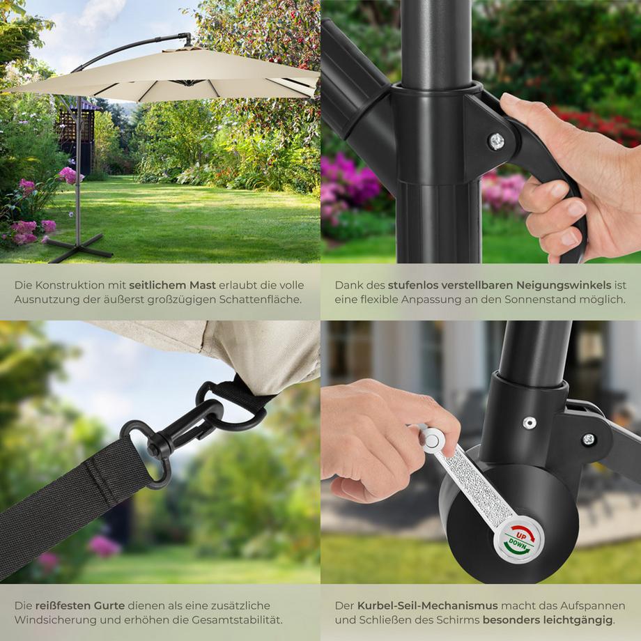 Tectake Sonnenschirm  Apollon 250 x 250 cm  leichtgängiger Mechanismus  