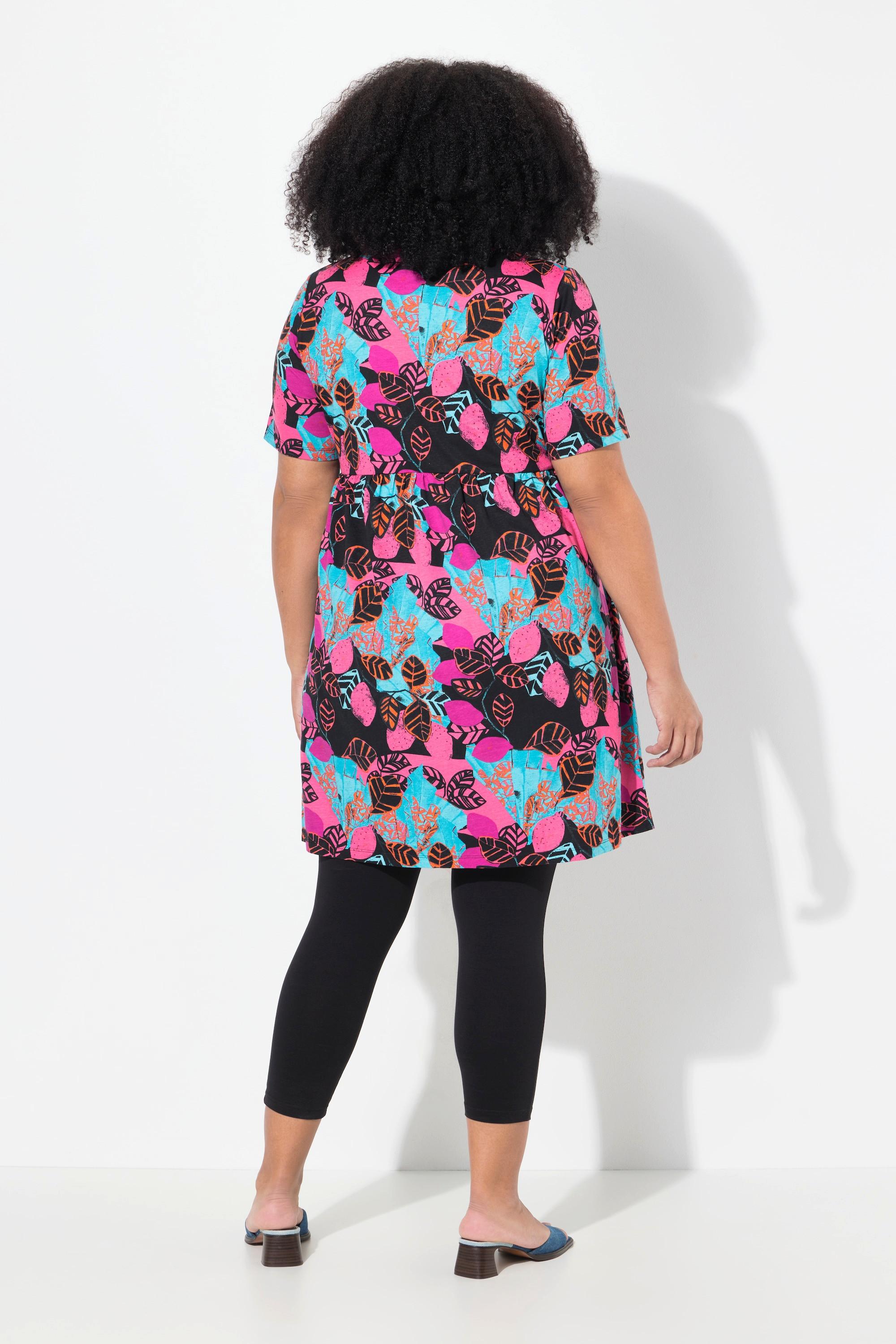 Ulla Popken Abito in Jersey Taglio Svasato Girocollo Mezza Manica con Tasche  