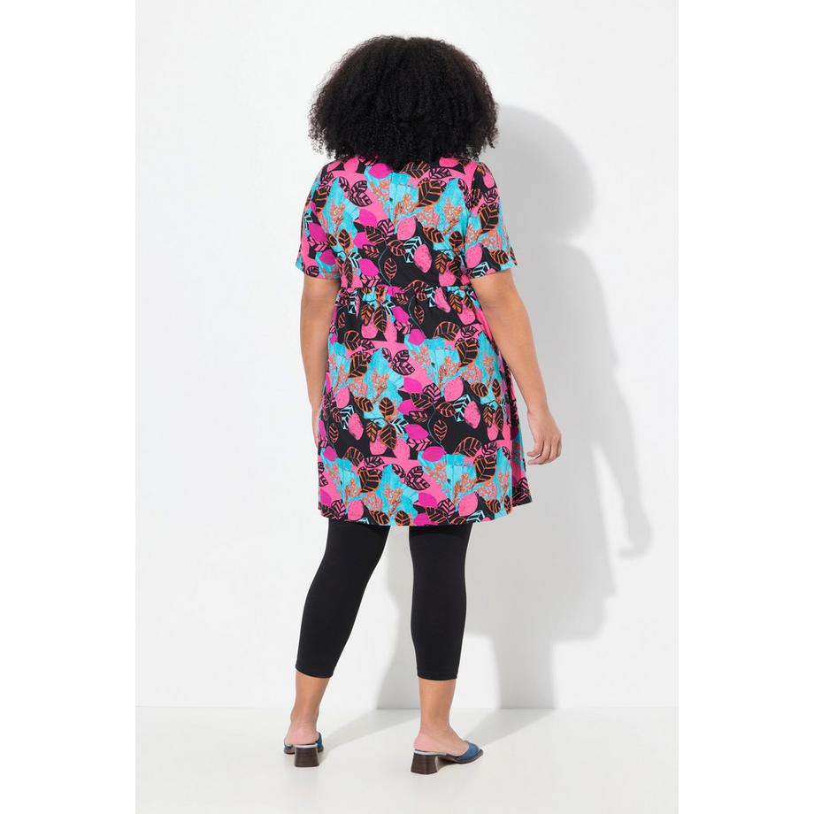 Ulla Popken Robe en Jersey Coupe Evasée Col Rond Manches Courtes avec Poches  