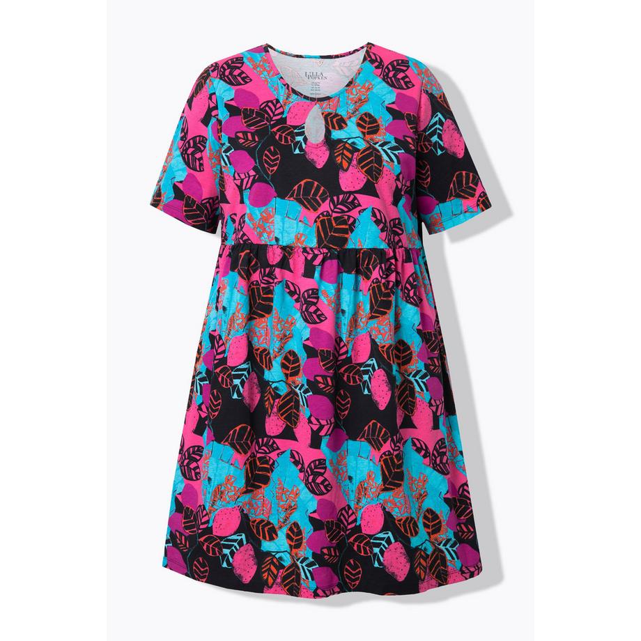 Ulla Popken Robe en Jersey Coupe Evasée Col Rond Manches Courtes avec Poches  