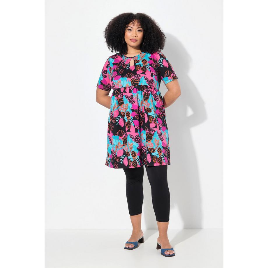 Ulla Popken Robe en Jersey Coupe Evasée Col Rond Manches Courtes avec Poches  