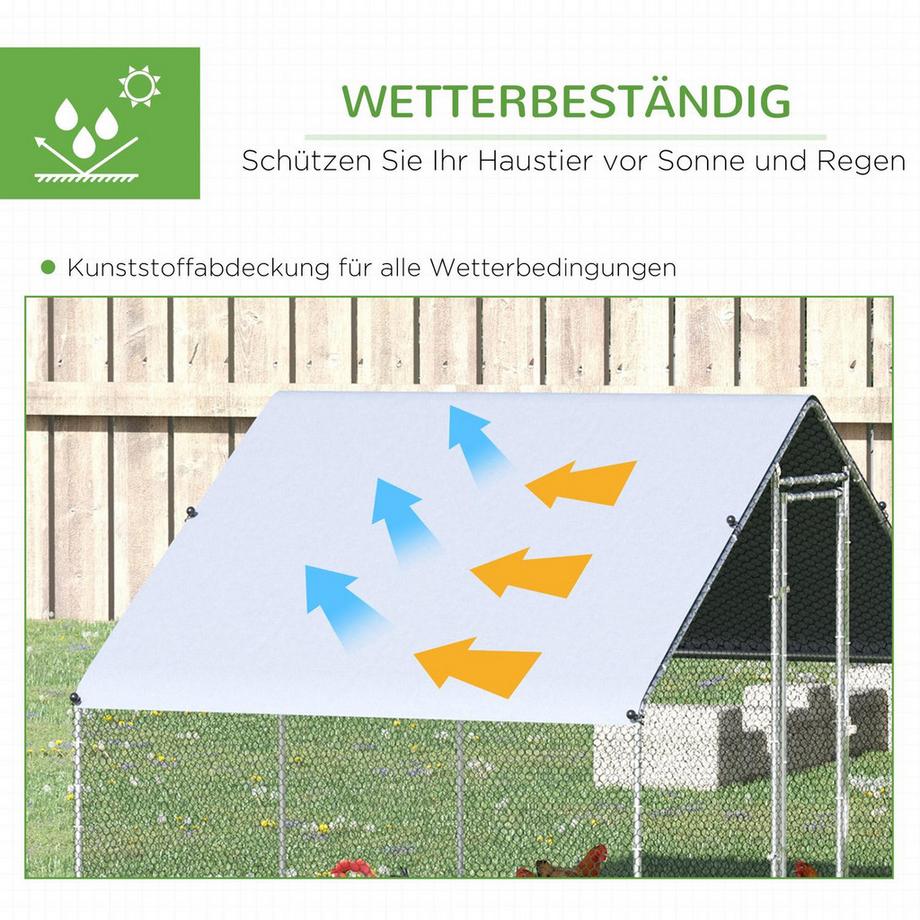 Northio  Hühnerstall, 3 x 6 x 2 m, Freilaufgehege XXL, Outdoor Geflügelstall mit Schatten, Dach, für 12-18 Hühner, Ente, Kaninchen, Stahl 