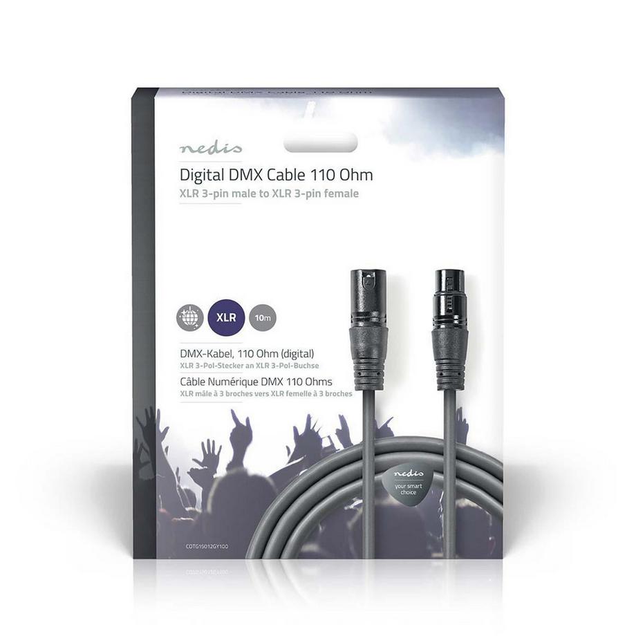 Nedis  Cavo adattatore DMX | XLR 3 pin maschio | XLR 3 pin femmina | Nichelato | 10,0 m | Rotondo | PVC | Grigio scuro | Confezione regalo 