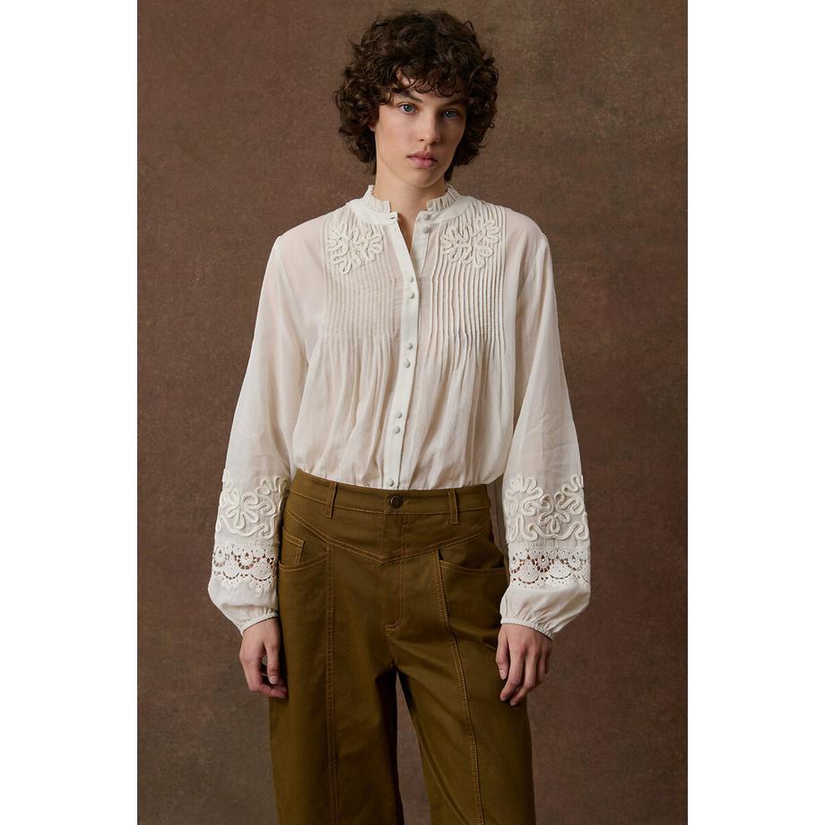 Blouse col rond manches longues brodée
