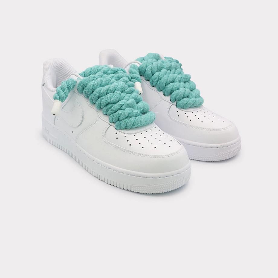 NIKE Air Force 1 White Rope Lace Mint Sneakers  
