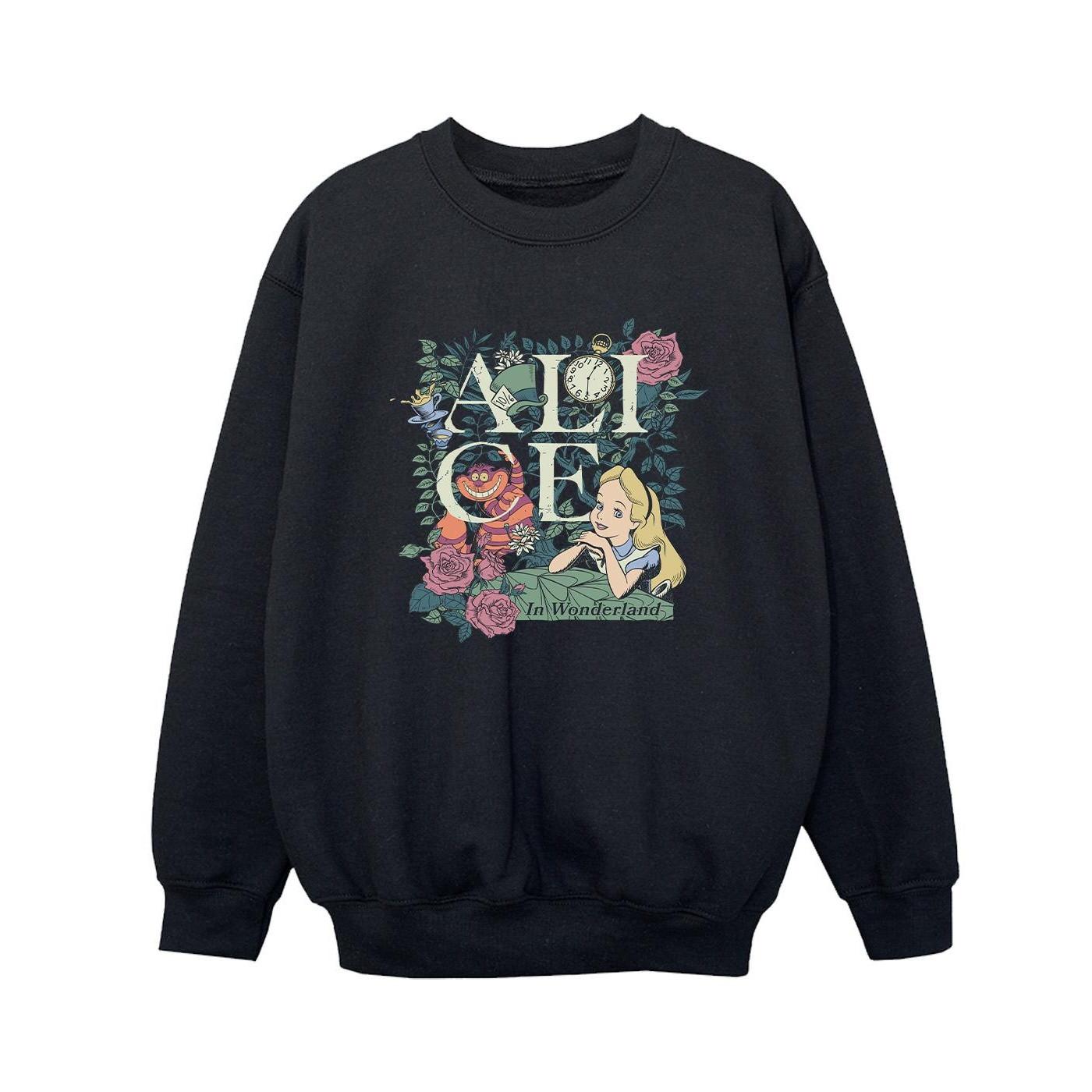 Image of Alice In Wonderland Leafy Garden Sweatshirt Unisex Schwarz 140/146