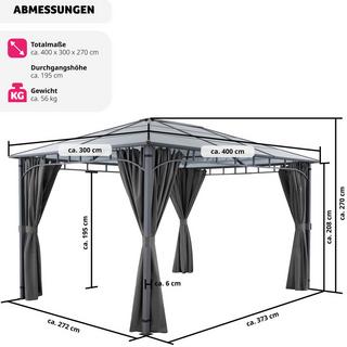 Tectake Gartenpavillon lichtdurchlässiges Dach aus Polycarbonat-Platten  