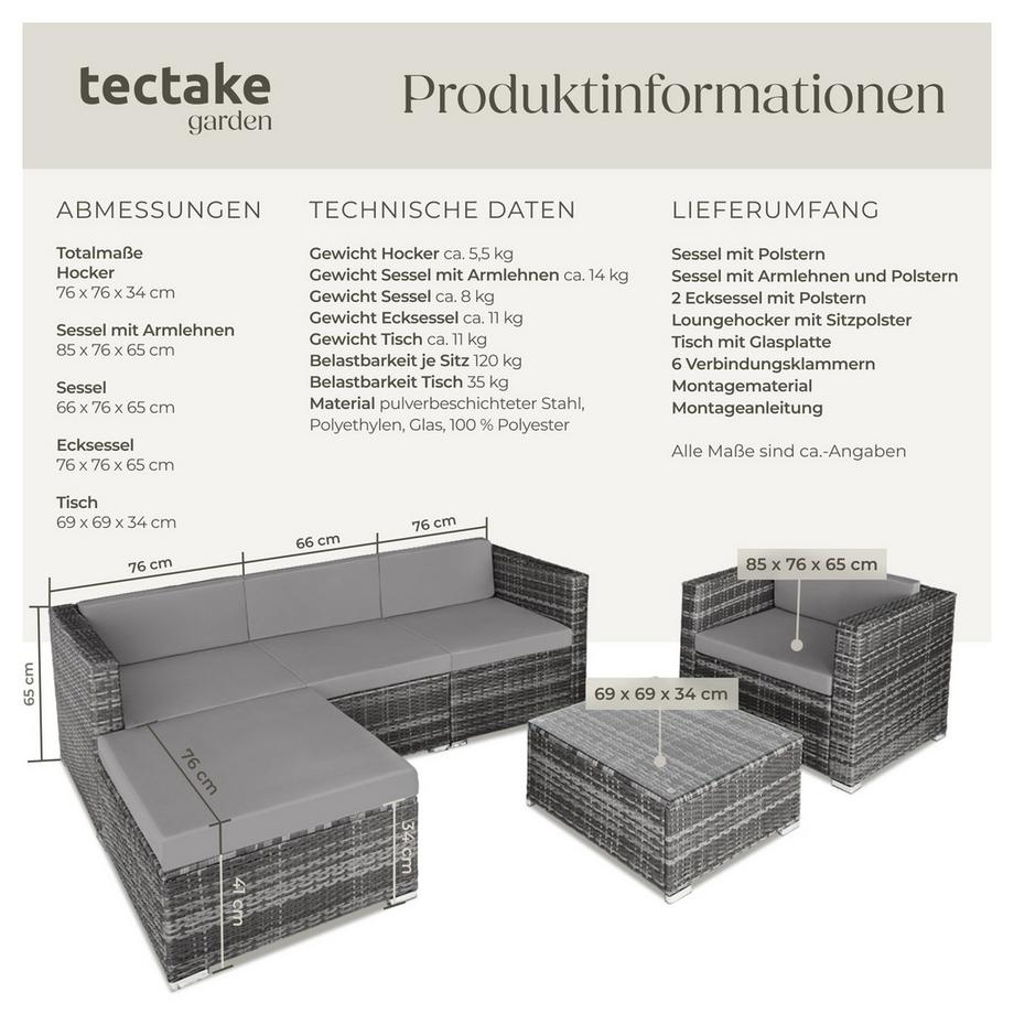Tectake Rattan Lounge Milano für 4 bis 5 Personen widerstandsfähig  