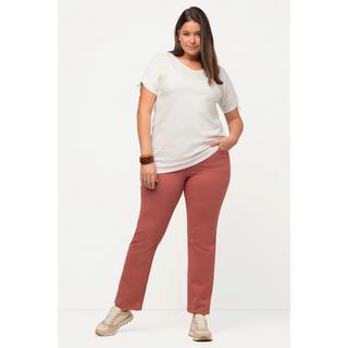 Ulla Popken  Jean coloré Mandy, jambes larges, ceinture confortable, coton bio 