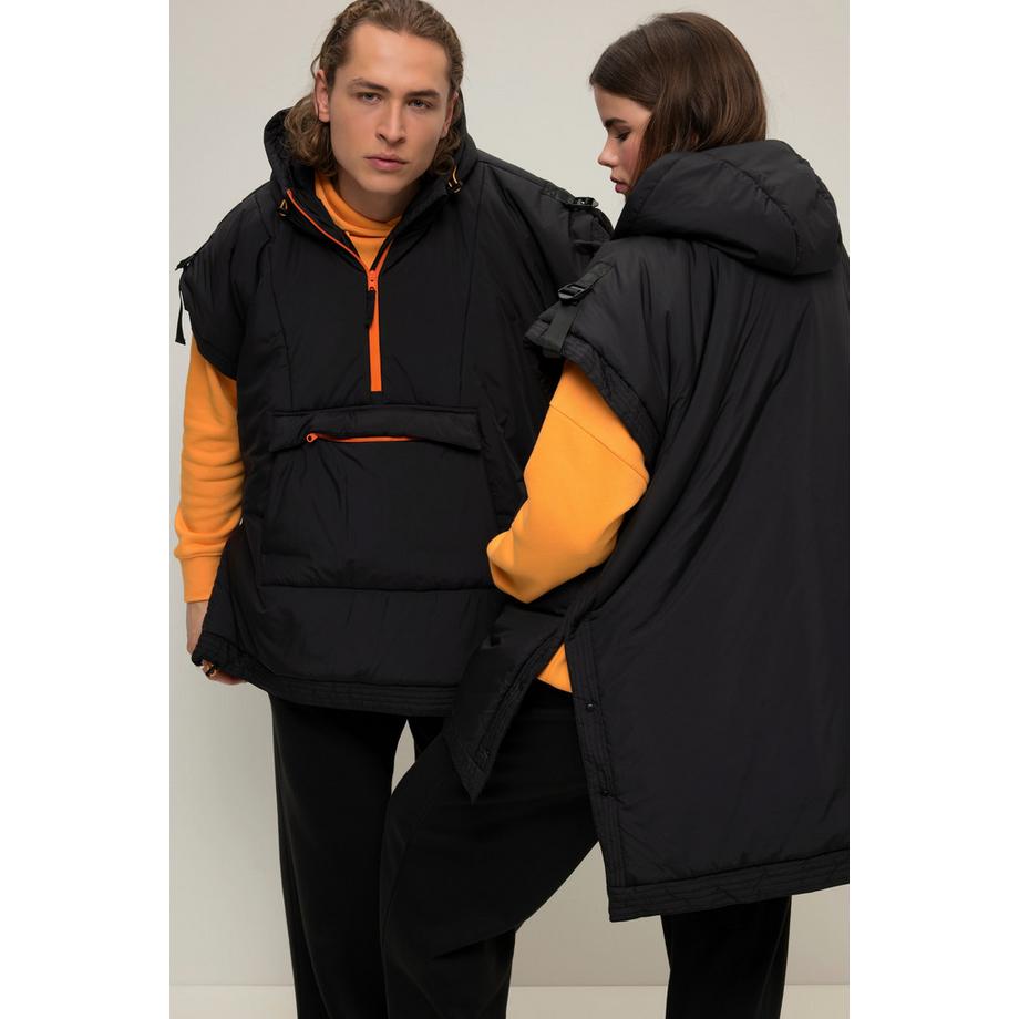 Studio Untold Gilet Poncho Unisexe Capuche Fermeture Éclair Couleur Poche Kangourou  