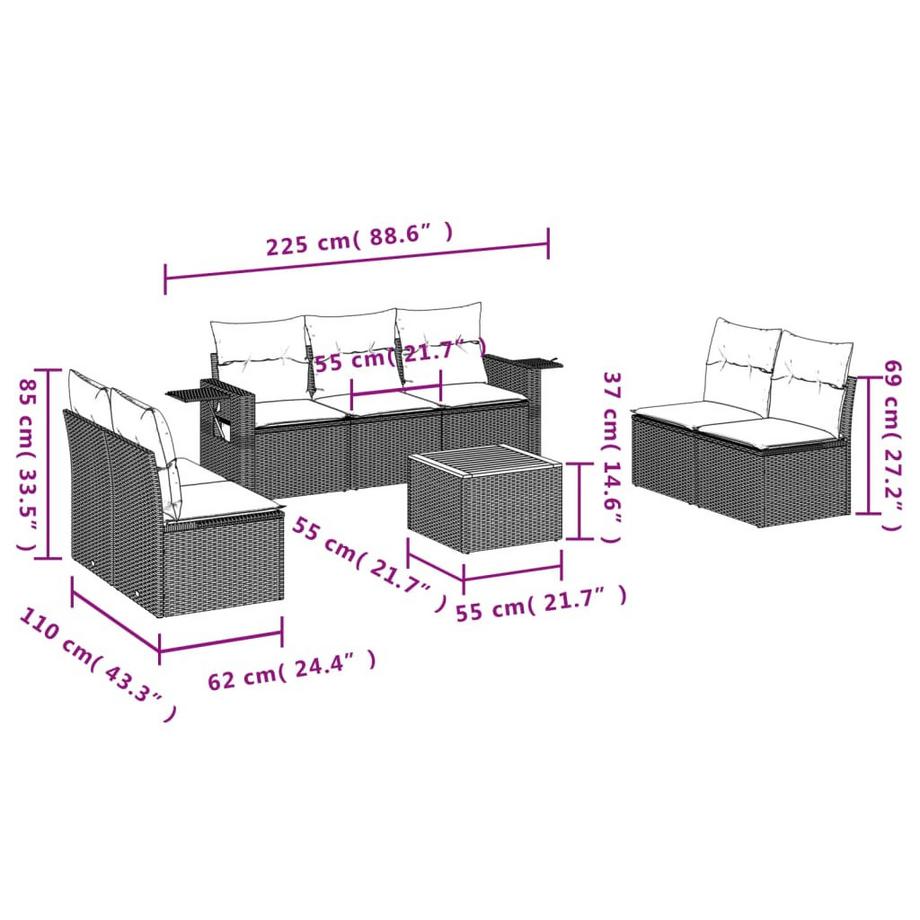 VidaXL Ensemble de canapés de jardin rotin synthétique  