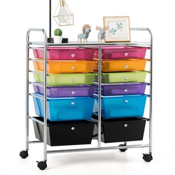 Carrello con ruote contenitore con ruote con struttura in metallo Carrello da bagno con 12 cassetti con freni carrello laterale arrotolabile colorato