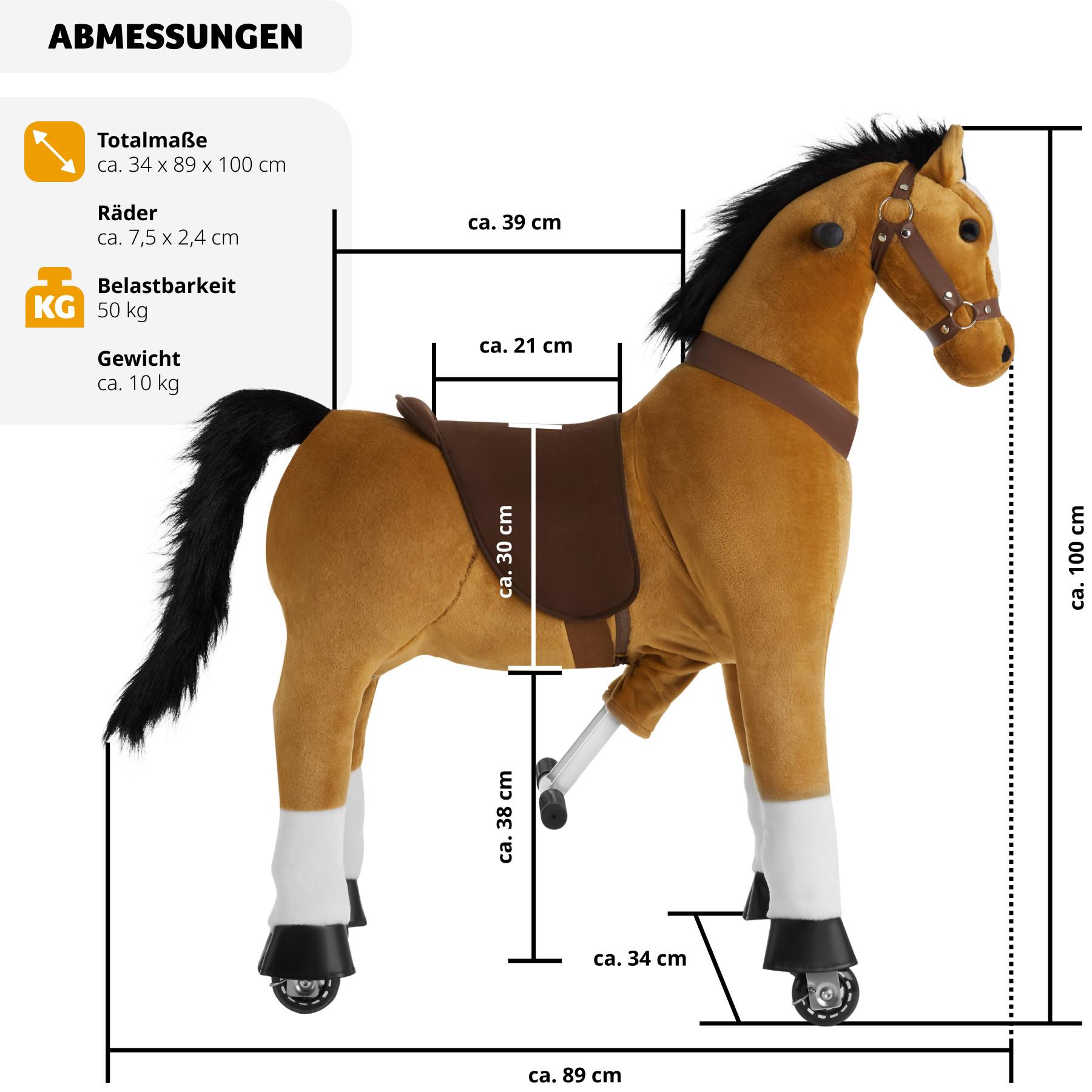 Tectake  Schaukelpferd auf Rollen, Plüsch, realistisches Design 