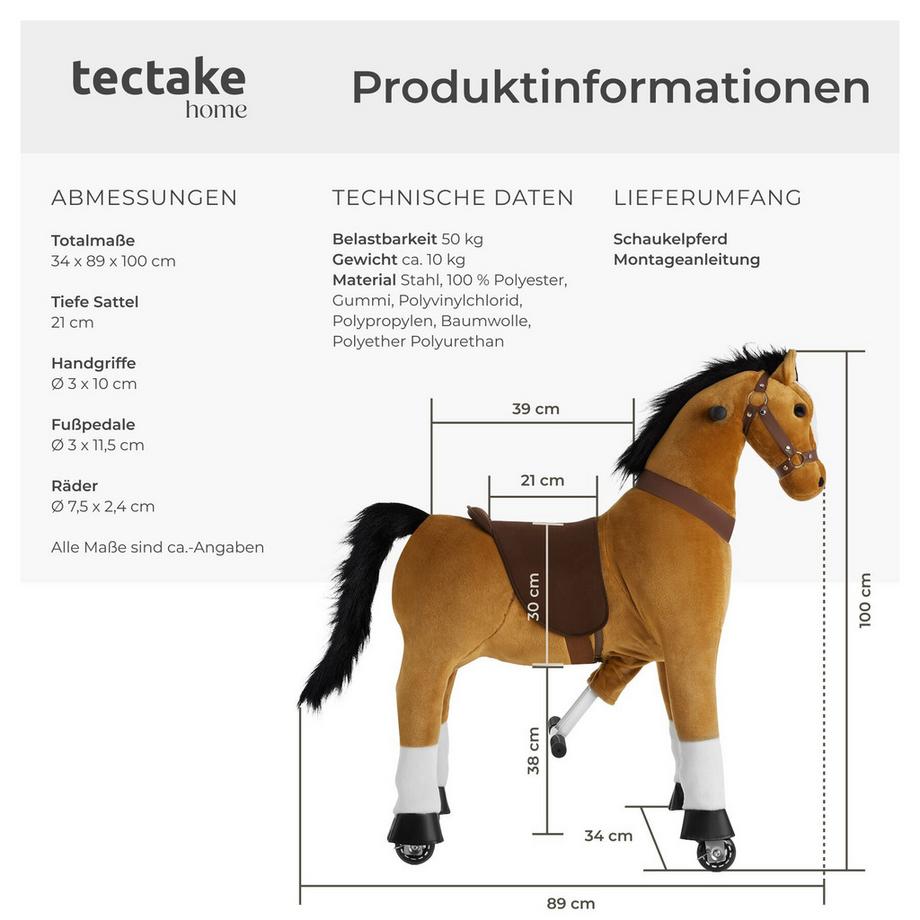 Tectake  Cheval à bascule sur roulettes  au design réaliste 