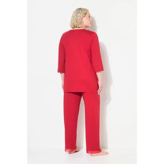 Ulla Popken  Pyjama avec empiècement en dentelle, col en V, manches 3/4 