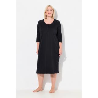 Ulla Popken  Chemise de nuit à col rond et manches 3/4, broderie ajourée et pli décoratif 