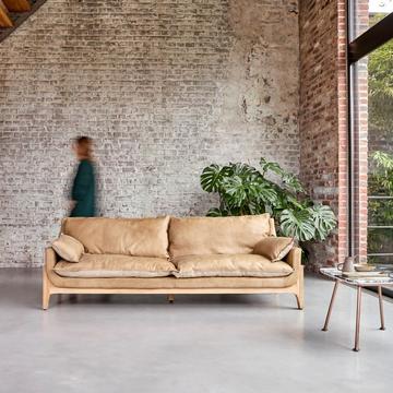 Sofa 3-Sitzer aus massivem Eichenholz und Leder Cheyenne Woodnest