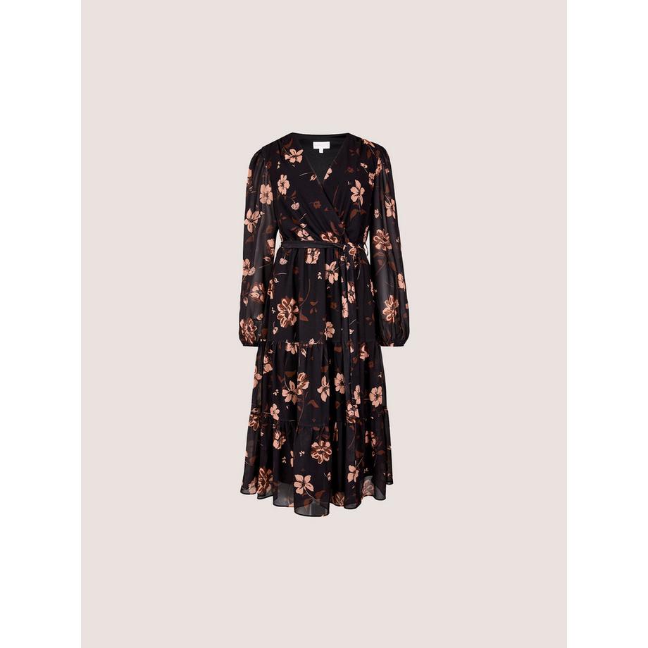 APRICOT Robe mi-longue en mousseline à imprimé floral et jupe à volants  